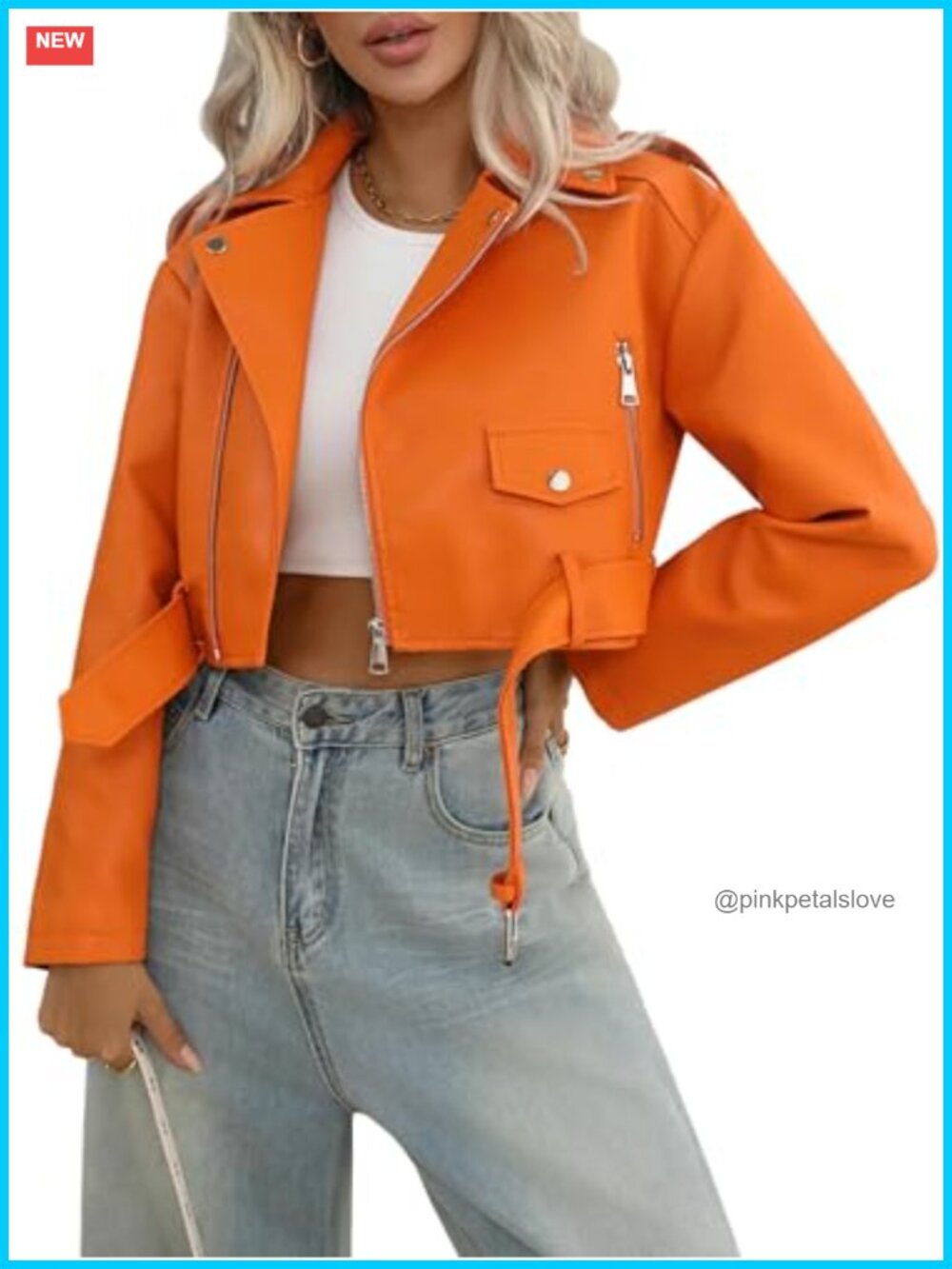 Faux Leather Cropped Bomber Jacket with Belt